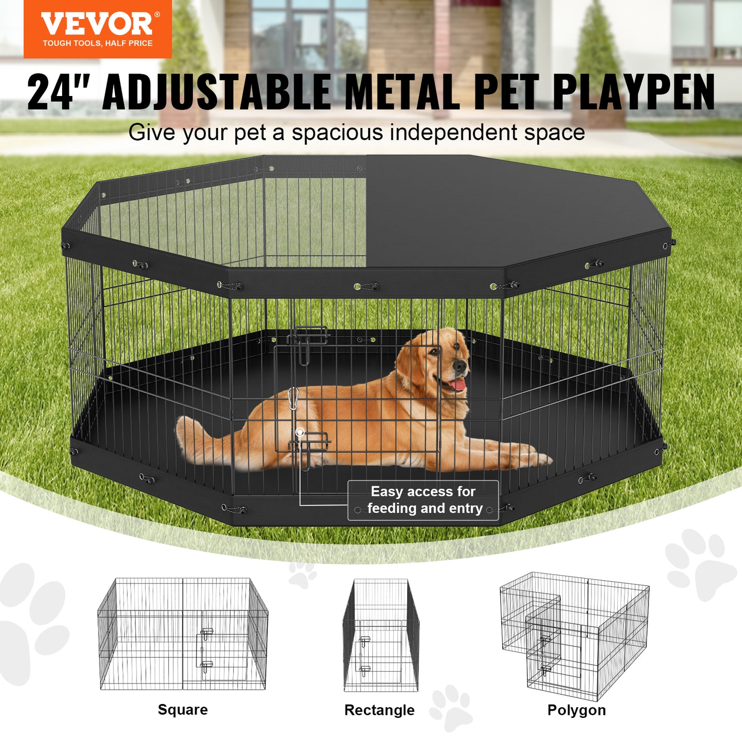 8-Panel Foldable Dog Playpen - 24" Height