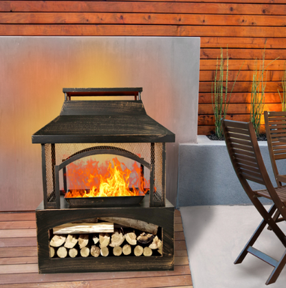 37" Outdoor Wood Burning Fireplace with Log Storage