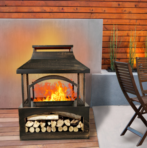 37" Outdoor Wood Burning Fireplace with Log Storage