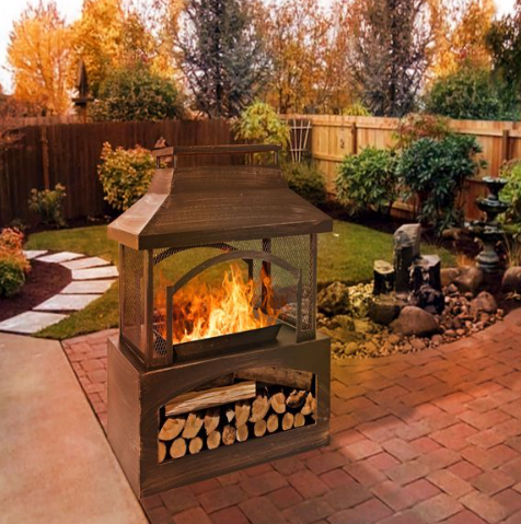 37" Outdoor Wood Burning Fireplace with Log Storage