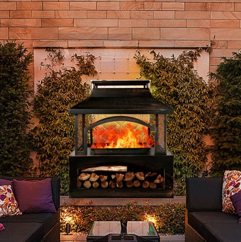 37" Outdoor Wood Burning Fireplace with Log Storage