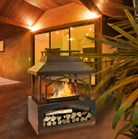 37" Outdoor Wood Burning Fireplace with Log Storage