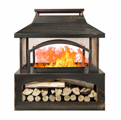 37" Outdoor Wood Burning Fireplace with Log Storage