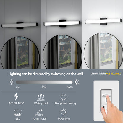 25" LED Bathroom Vanity Light - Matte Black 14W