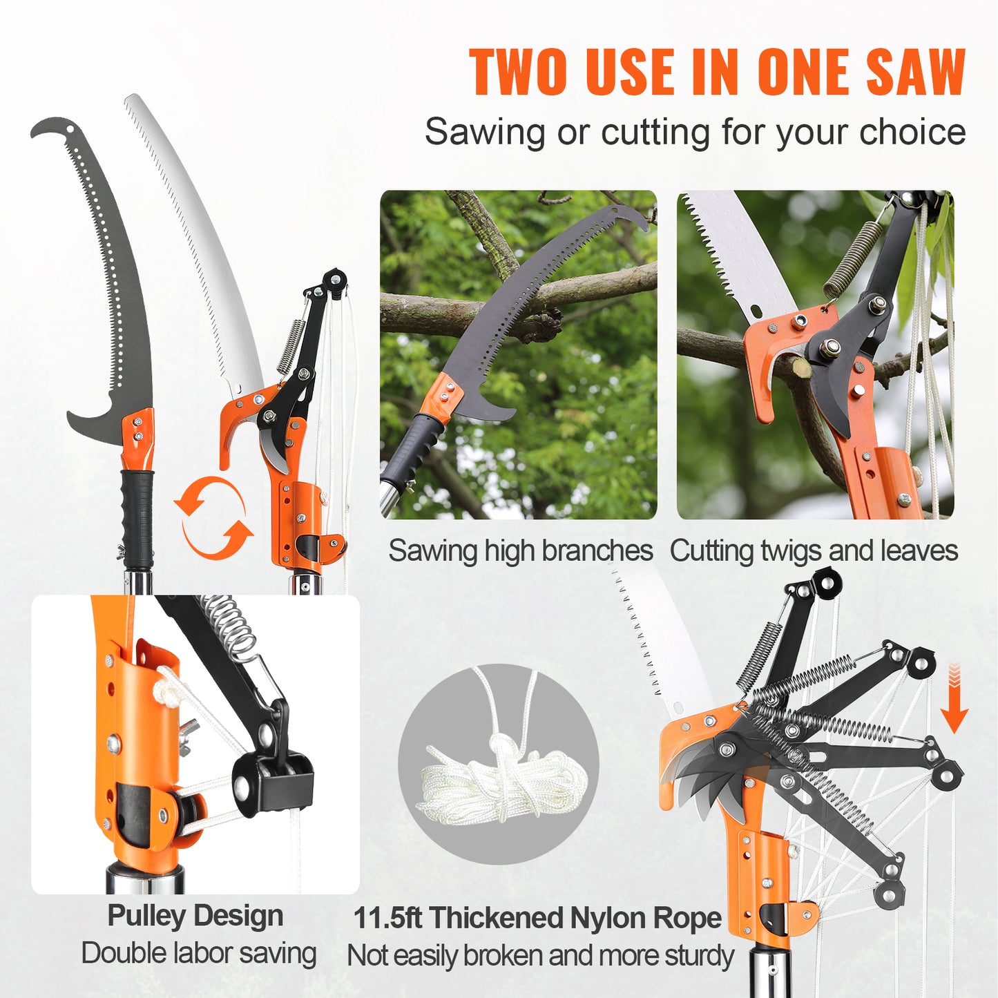 Extendable Pole Saw 7.3-27 Ft - Manual Tree Pruner