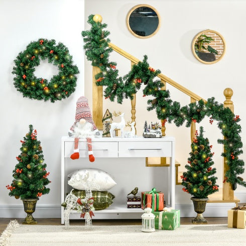 Pre-Lit Christmas 4-Piece Decor Set - LED Lights