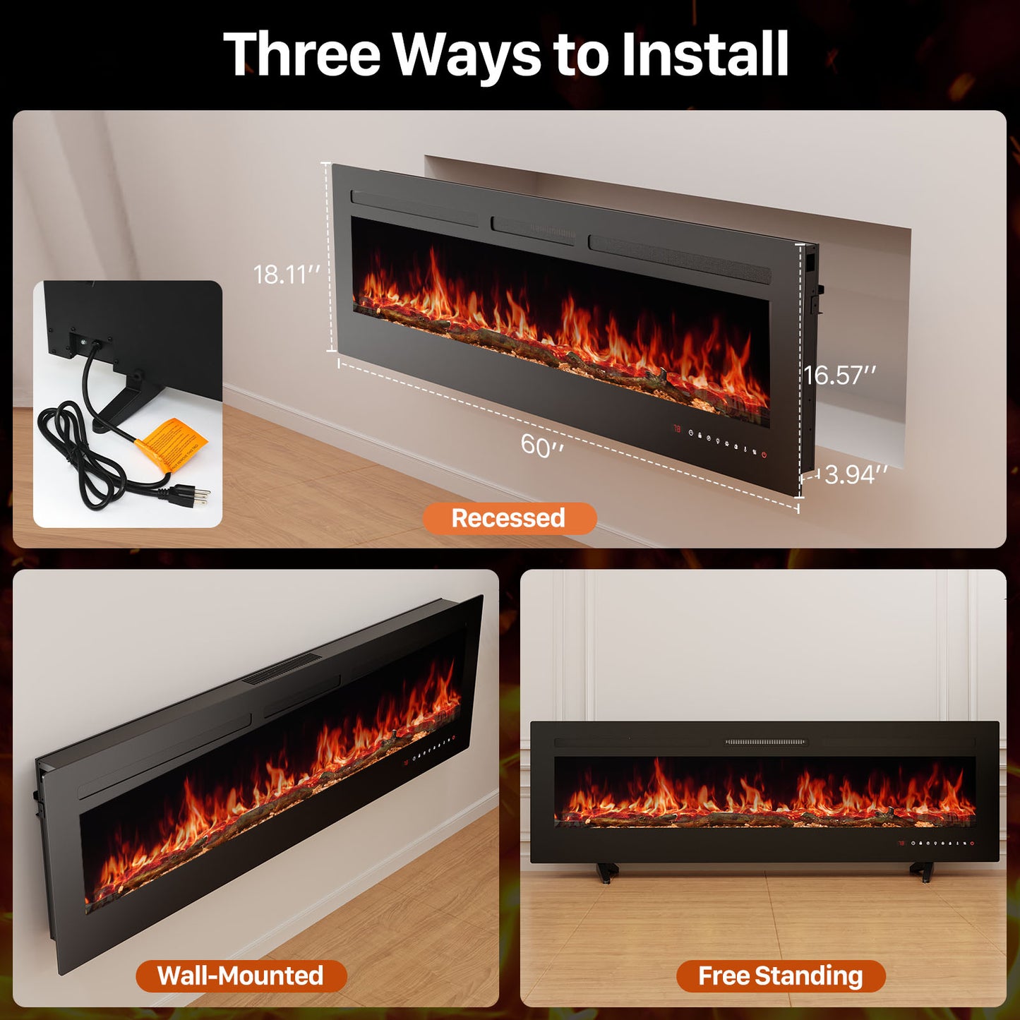Electric Fireplace Heater with Remote