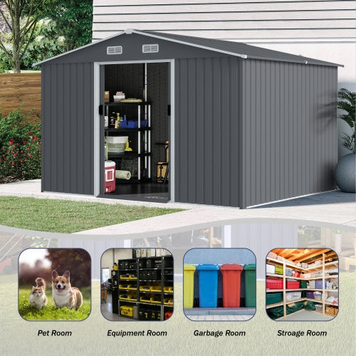 8x10 FT Metal Storage Shed - Outdoor Tool Shed