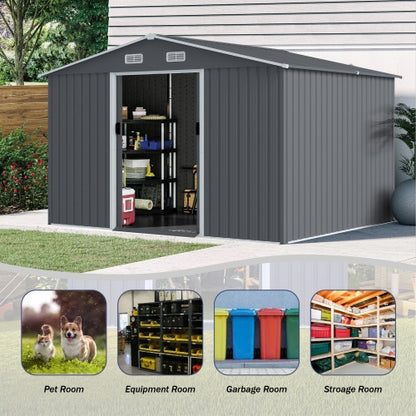 8x10 FT Metal Storage Shed - Outdoor Tool Shed