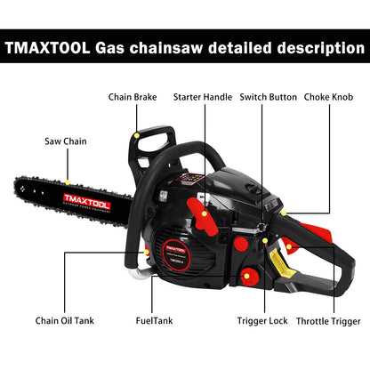 62cc Gas Chainsaw 20 Inch - 2-Stroke Engine
