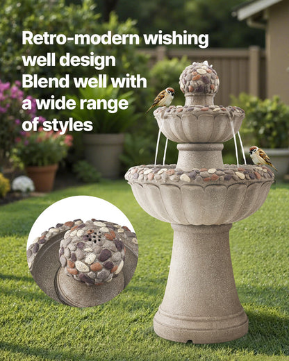 2-Tier Outdoor Water Fountain - 36.5" Rock Base Style