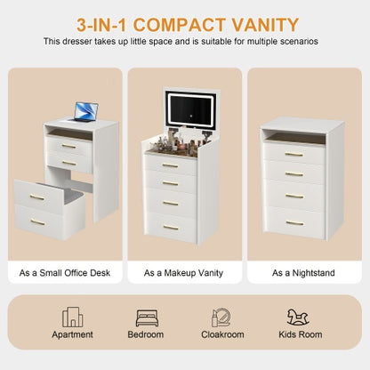 3-in-1 Vanity Desk with Mirror & 3 Drawers