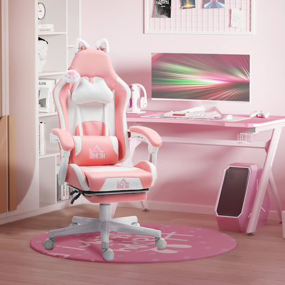 Cute Racing Gamer Chair, Faux Leather Gaming Chair With Footrest, Headrest And Lumbar Support