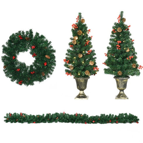 Pre-Lit Christmas 4-Piece Decor Set - LED Lights