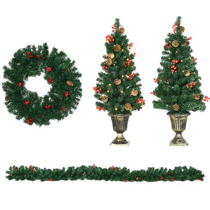 Pre-Lit Christmas 4-Piece Decor Set - LED Lights