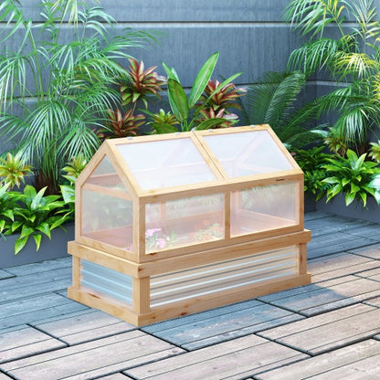 Wooden Raised Garden Bed with Greenhouse - 48x24x32
