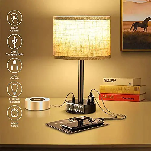 Modern Bedside Lamp with Alarm & USB Charger