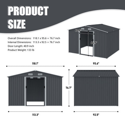 8x10 FT Metal Storage Shed - Outdoor Tool Shed