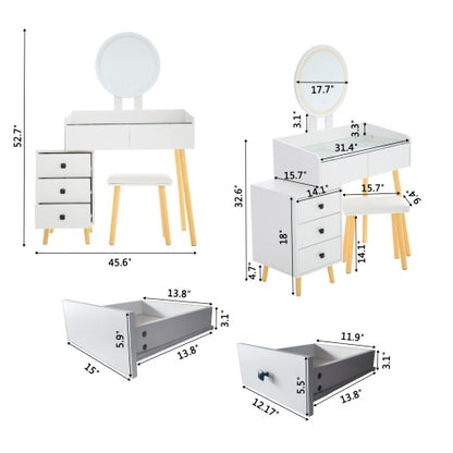 LED Dressing Table with Mirror & Stool - 5 Drawers