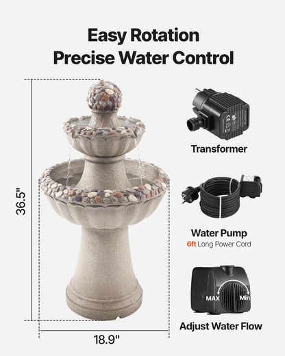 2-Tier Outdoor Water Fountain - 36.5" Rock Base Style