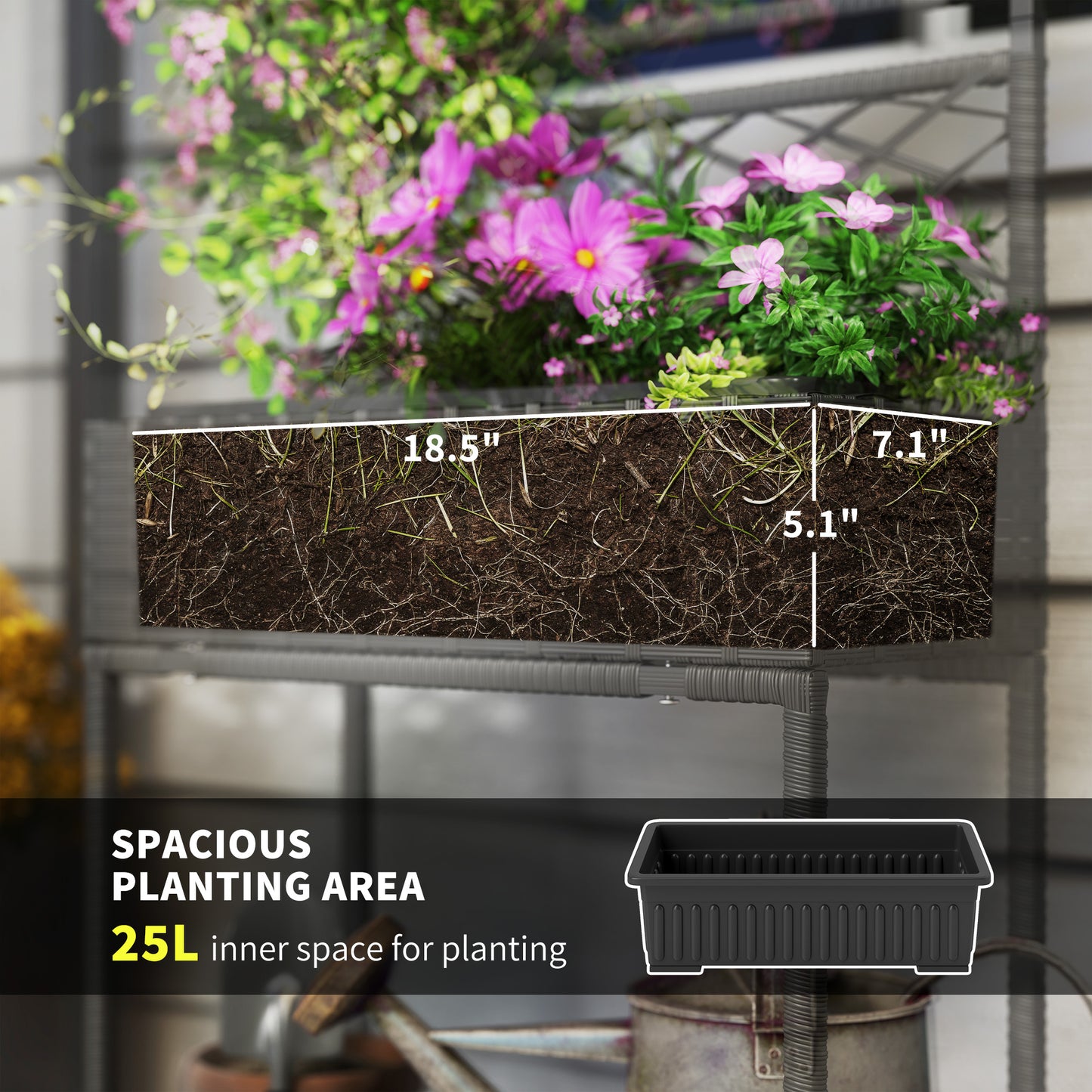 Wicker Planter with Trellis & Storage Shelf - Black