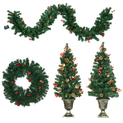 Pre-Lit Christmas 4-Piece Decor Set - LED Lights
