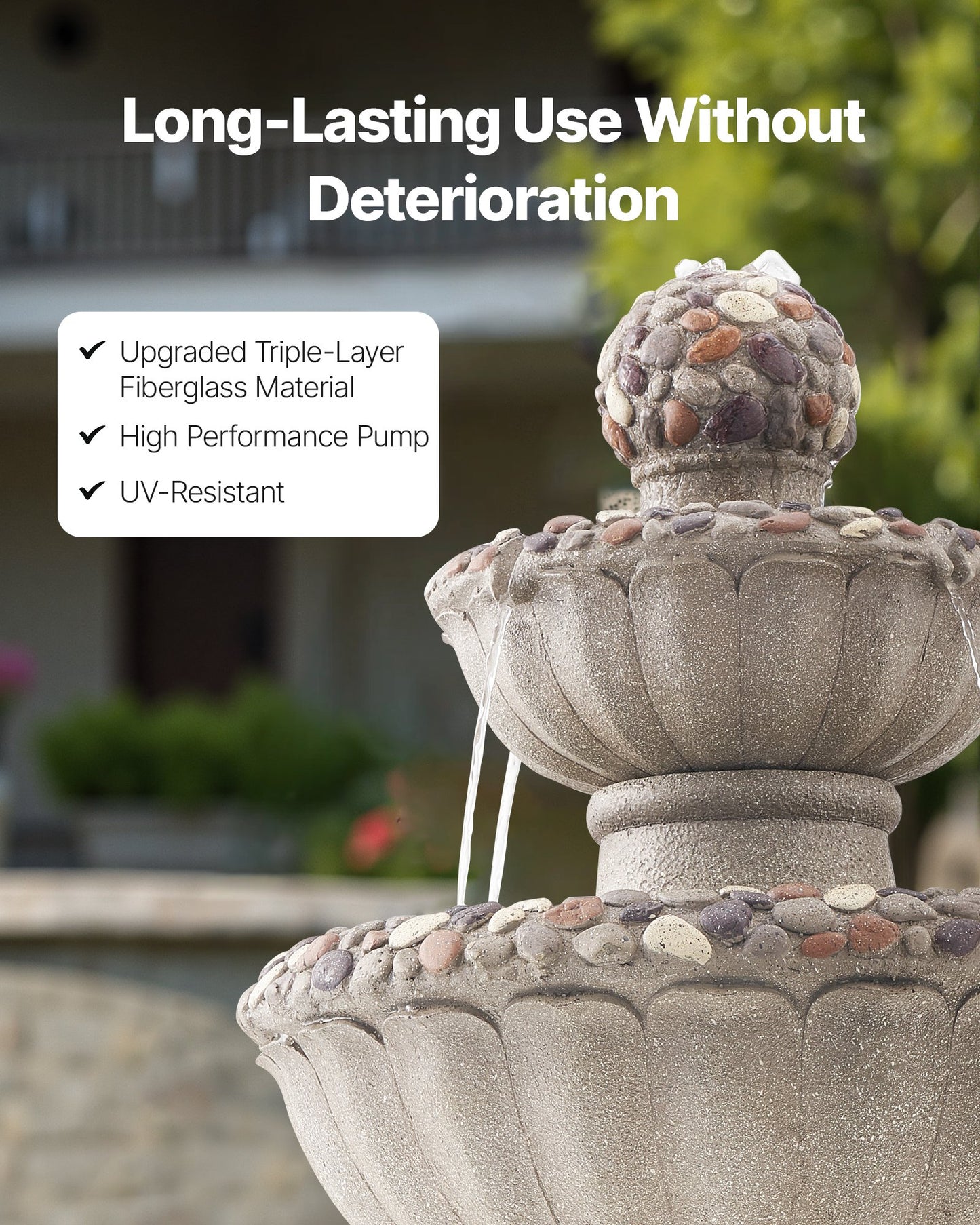 2-Tier Outdoor Water Fountain - 36.5" Rock Base Style