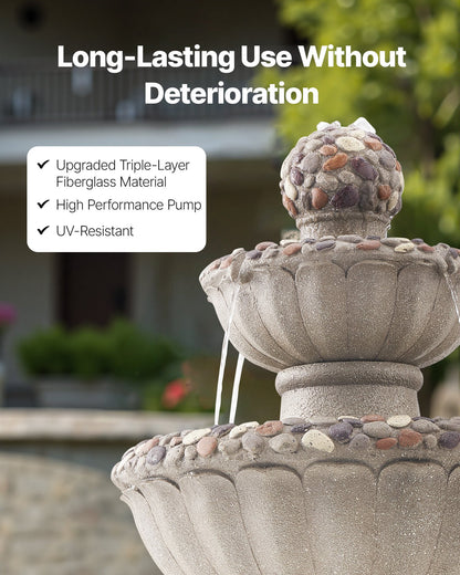 2-Tier Outdoor Water Fountain - 36.5" Rock Base Style