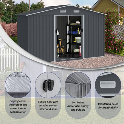 8x10 FT Metal Storage Shed - Outdoor Tool Shed