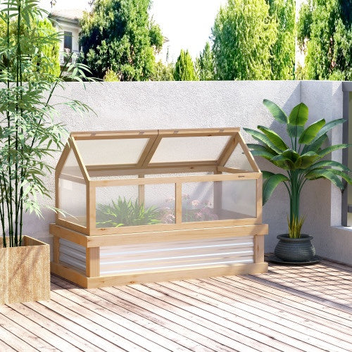 Wooden Raised Garden Bed with Greenhouse - 48x24x32