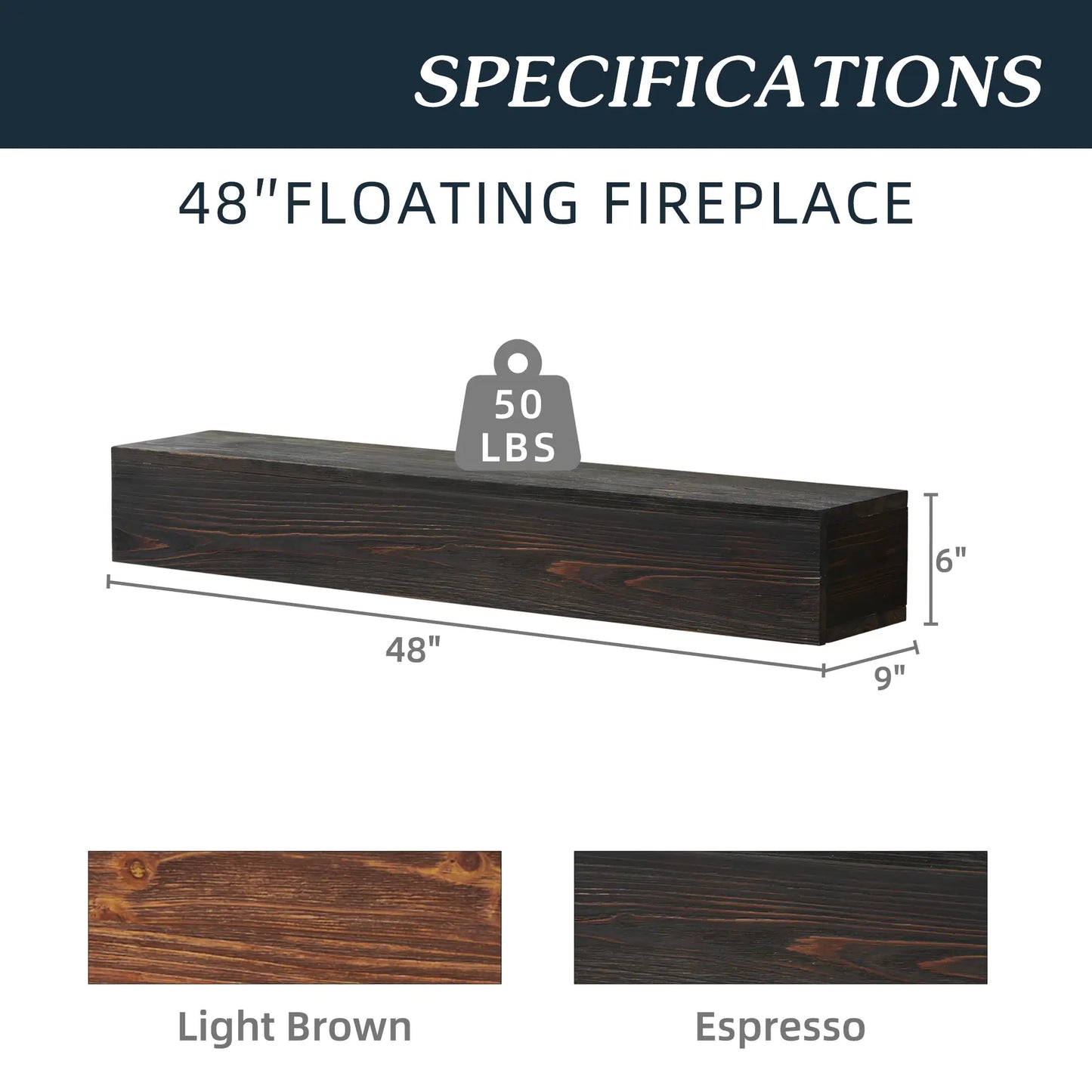 Espresso Rustic Wood Mantel & Floating Shelves