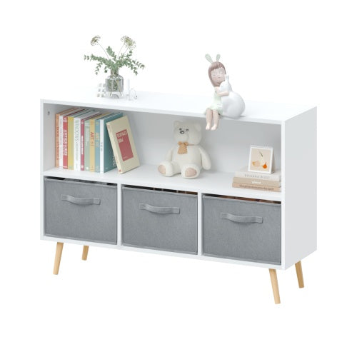 Children's Bookshelf with Foldable Fabric Drawers