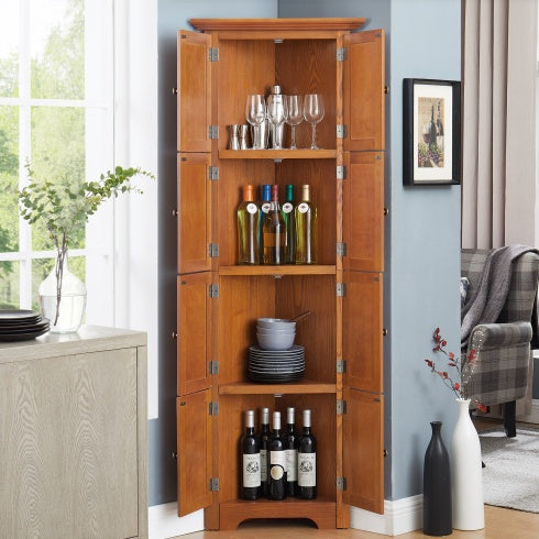 72" 4-Tier Corner Pantry Cabinet - Oak Farmhouse Style