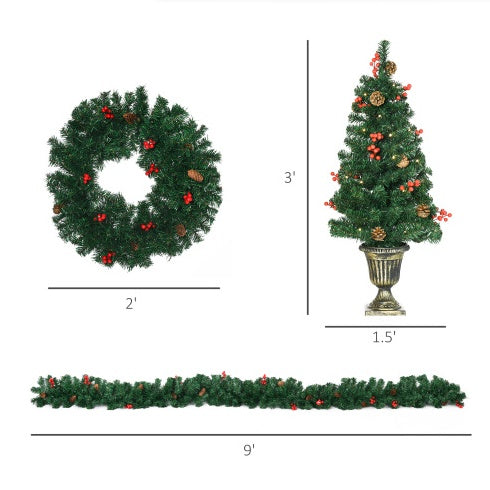 Pre-Lit Christmas 4-Piece Decor Set - LED Lights