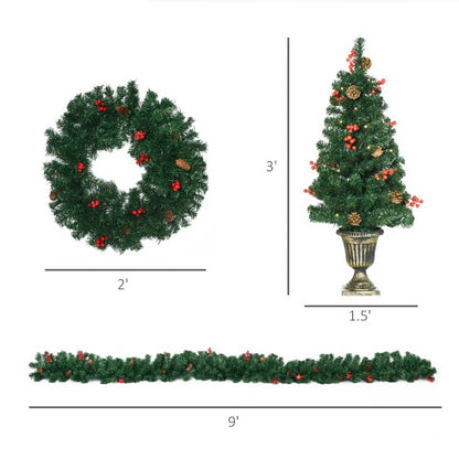 Pre-Lit Christmas 4-Piece Decor Set - LED Lights