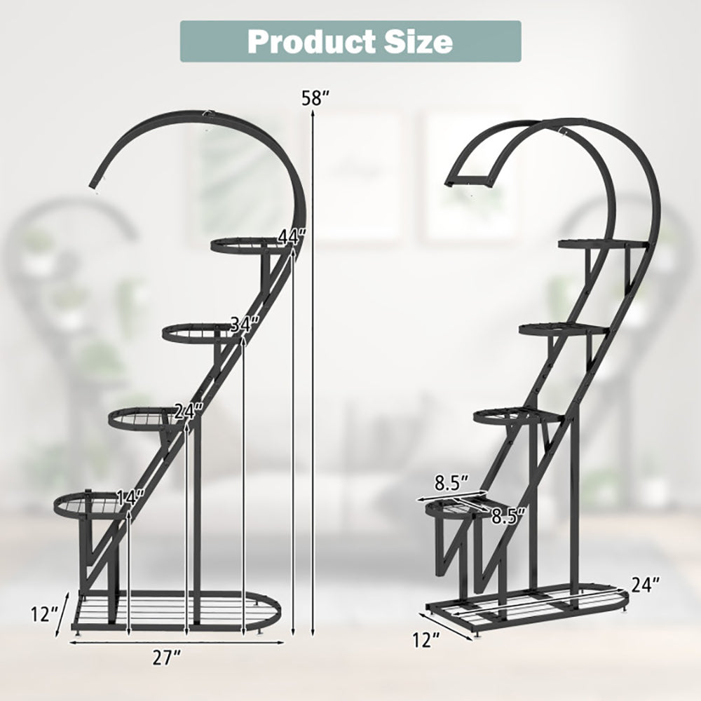 5-Tier Metal Plant Stand with Hanging Hook