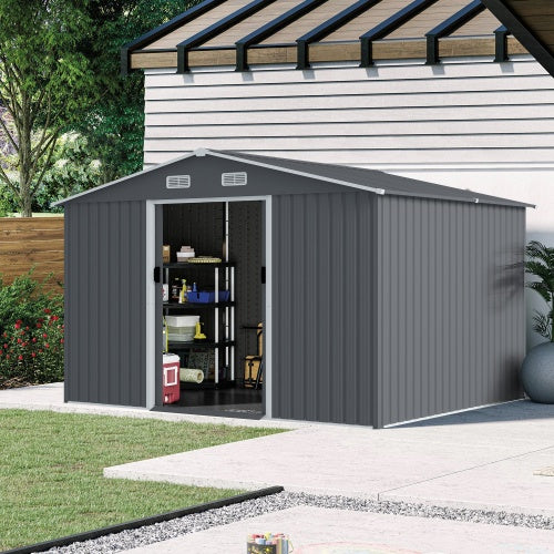 8x10 FT Metal Storage Shed - Outdoor Tool Shed